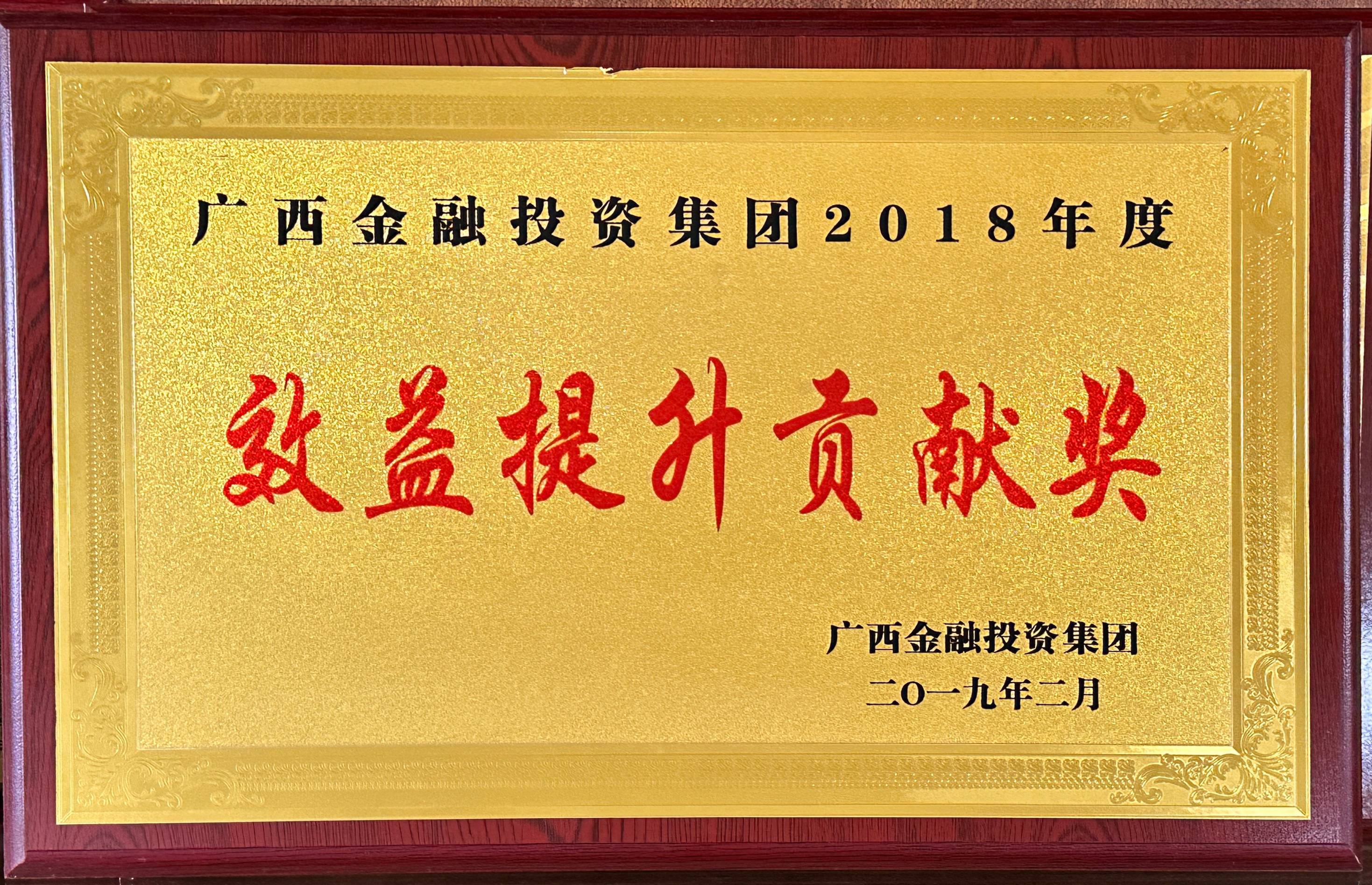 廣西金融投資集團2018年度效益提升貢獻獎